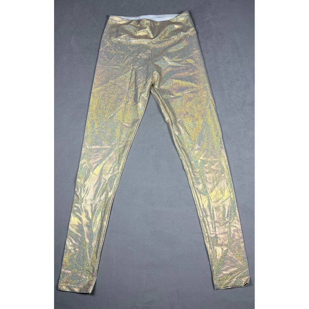 Do What You Want Womens Holographic Gold Iridescent High Waisted Leggings Small